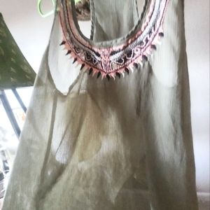Sheer embroidered shirt sage green size6
